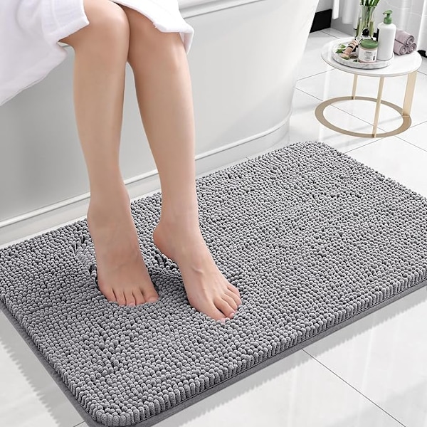 Kylpyhuoneen matot 24x16, Erittäin pehmeät imukykyiset chenille-kylpymatot, kumipohja, nopeasti kuivuva, konepestävä kylpymatto kylpyhuoneen lattialle, harmaa