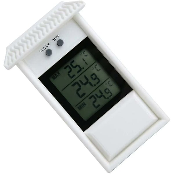 Vandtæt digitalt termometer, klassisk design, nøjagtig måling til indendørs eller udendørs brug, egnet til have, drivhus, dyrkningsrum, hvid