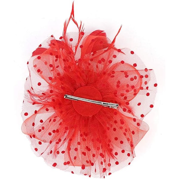 Fascinaattorihattu naisille, naisille, häihin, fascinaattorit, teekutsuhattu, flapper-hattu, Ascot-kilpailuhattu, höyhenkukka (punainen) Red