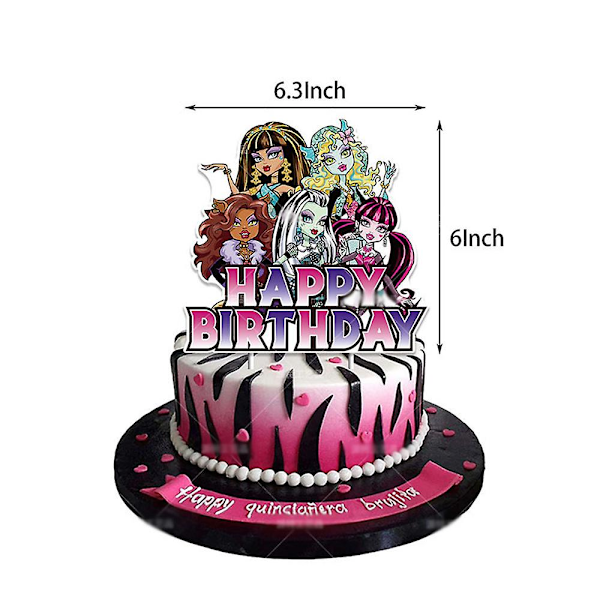 Monster High-tema fødselsdagsfesttilbehør, herunder banner, balloner, kagepynt og cupcakepynt