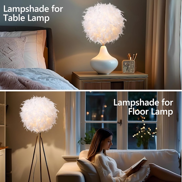 40cm Hvid Fjer Loft Pendel Lampeskærm, Ikke-Elektrisk Lampeskærm til Gulvlampe og Bordlampe, ID 30cm, OD 40cm hvid white