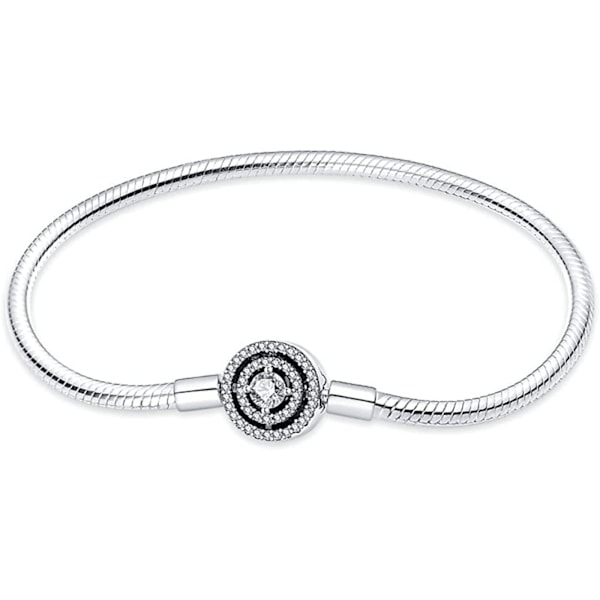 AVEKI 925 Sterling Silver Ormkedjearmband Fullt Kompatibelt med Pandora Berlocker, Sött Kloarmband med Glänsande Rund Låsberlock Transparent CZ