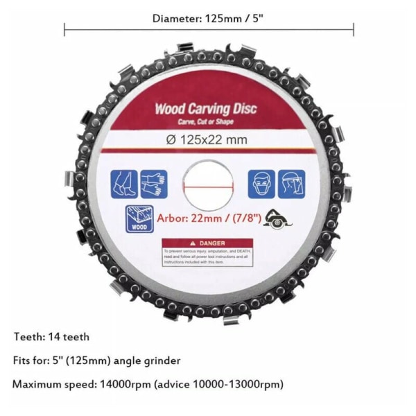 5 tommer (125 mm) vinkelsliber kæde plade center hul afstand 7/8 tommer (22 mm)