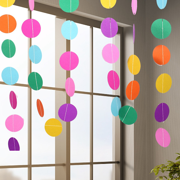 4M Lang Papir Cirkel Prikker Hængende Dekoration String Party Guirlande Regnbuefarve (Syv Farver){ad}