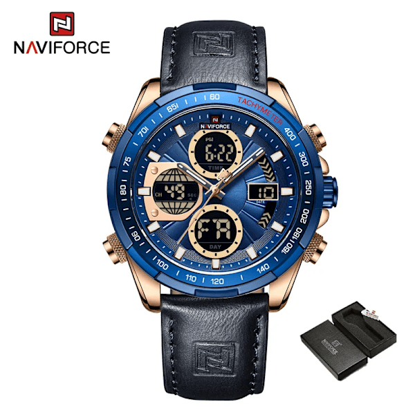 NAVIFORCE Militärklockor för Män Lyx Sport Chronograf Alarm Armbandsur Vattentät Quartz Stor Klocka Digital Herrklocka RGBEBE BOX