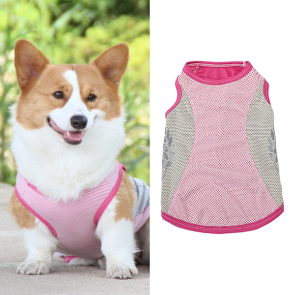 Pet Linen Sommer Køling Reflekterende Polyester Frakke Pomeranian Corgi Hunde Tøj Sakura Pink 2XL