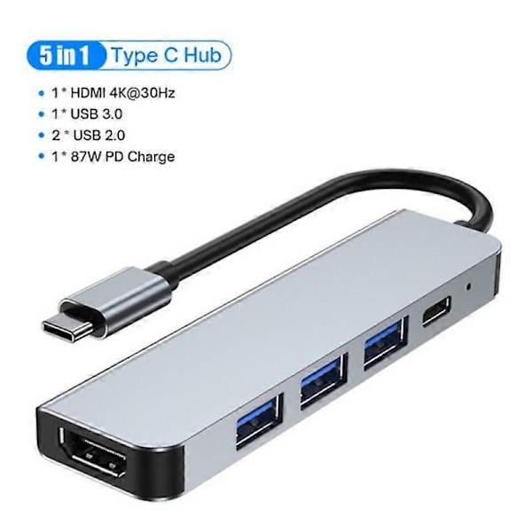 USB C HUB 4K 30Hz Typ C till HDMI-kompatibel PD 87W USB-splitter USB-adapter för Macbook Air Pro USB3.0 HUB TF SD Multi Converter LGL 5-IN-1