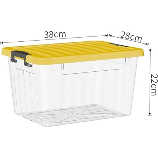 15L x 3 Förvaringslåda i Plast, Transparent Tygbox, Organiseringsbehållare med Hållbart Gult Lås