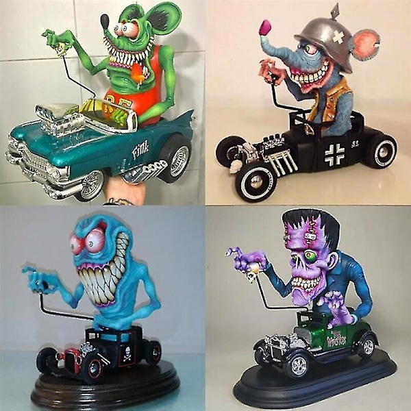 Vred Big Mouth Statue Rat Fink Samleobjekt Model Legetøj Halloween Dekoration Monster Kørsel D