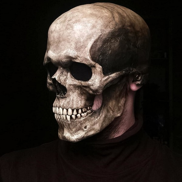 FUFRE Halloween-mask Helhuvudskallemask, realistisk läskig mask med rörlig käke, 3D Hvuxna latexmasker Grey
