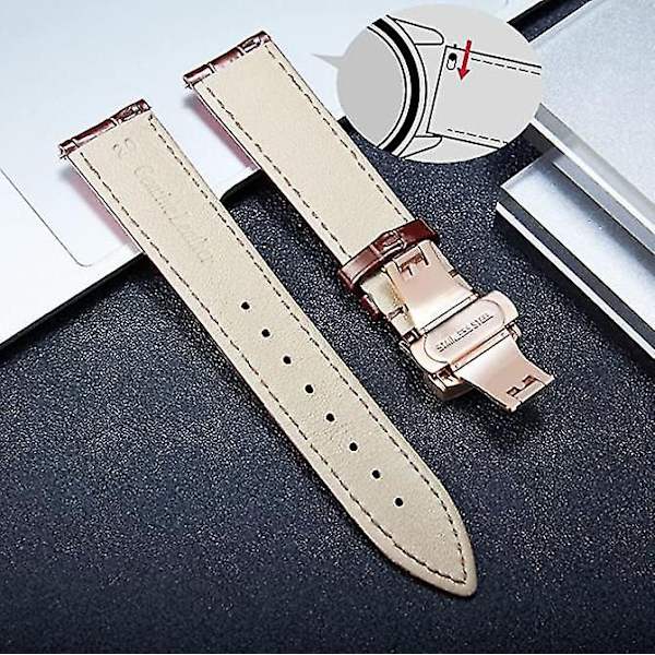 Läder Klockarmband Ersättning Alligator Rem För Män Kvinnor Med Silver Butterfly Deployment Spänne Ljusbrun{ad} Light brown 14mm