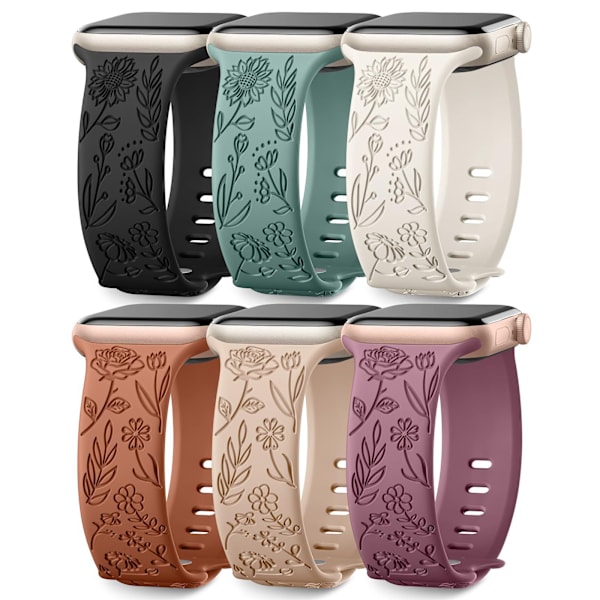 Rannekoru iWatch S9 876SE Apple Watchille, silikonista valmistettu pienellä kohokuvioidulla ruusulla - savunvioletti Ruusu - savunvioletti Rose - smoky purple 38/40/41mm