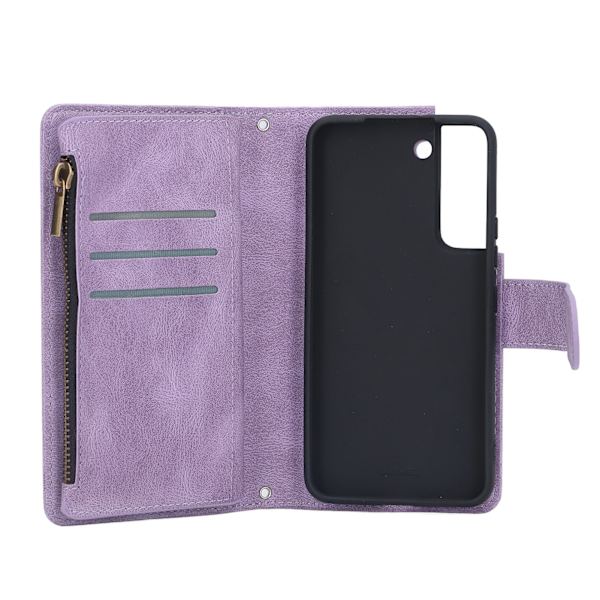 PU Læder Wallet Case til Galaxy S22 Lynlås Flip Folio Wallet RFID Blokerende Beskyttelsesetui med Håndledsrem Magnetisk Lukning Indbygget Støttefod