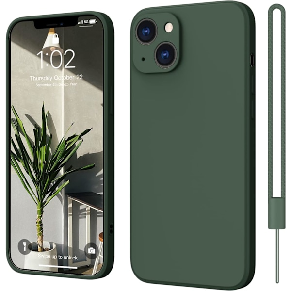 iPhone 13 silikonikuori, Hany Case, erittäin ohut, mikrokuituinen, naarmuuntumaton kokonaisvaltainen suojakuori iPhone 13 6,1 tuuman puhelimelle, tummanvihreä