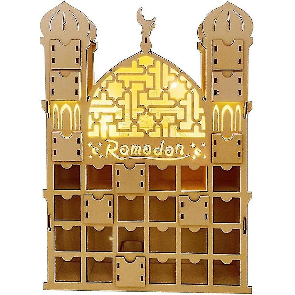 Ramadan Adventskalender, Genanvendelig Adventskalender i Træ med 30 Skuffer, Eid Mubarak Dekoration, R -cdsx