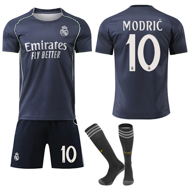 2025-2026 Real Madrid Ny Sæson Udebane Børne Voksen Fodboldtrøje Sæt med Strømper No.10 Modric{ad} No.10 Modric 26