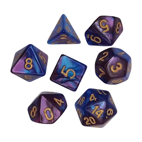 7x Polyhedral Dices Smooth D4-d20 For Math Teaching Bar Table Board Games Violet Blue