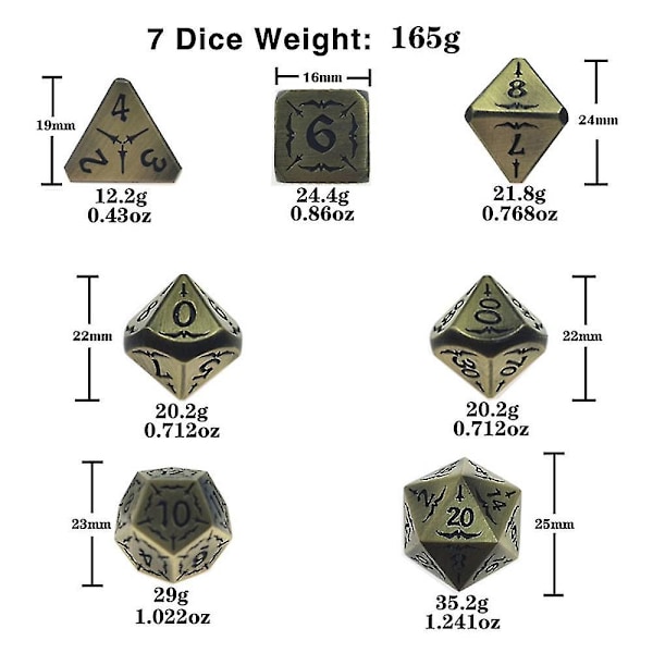 7 stk./sæt Legering Polyhedral Terninger Til Dnd Rpg Mtg Dungeons  Dragons Brætspil Legetøj Colorful White