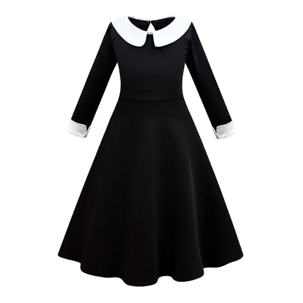 Adams Family Pigernes Wednesday Cosplay rollespilskostume kjole paryk Dress 160cm