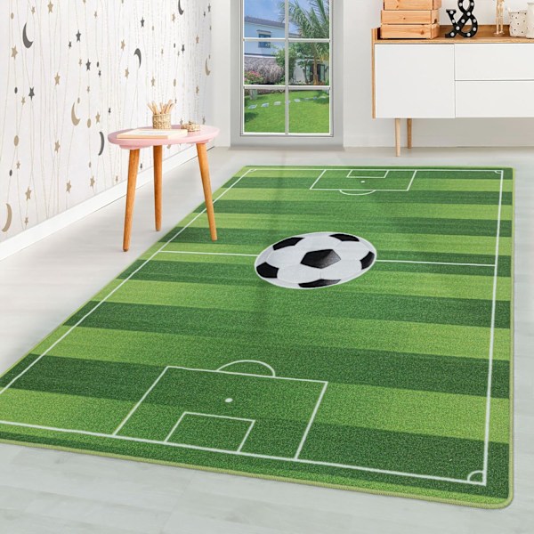 Barnmatta Kort Lugg Fotbollsplan Design Baby Barnkammare Lekrum Mjuk Tvättbar Rektangulär Pojkar Grön