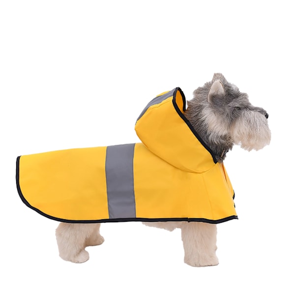 Hunderegnfrakke med refleksstrimmel - Vandafvisende poncho med hætte til store hunde - Gul - XS