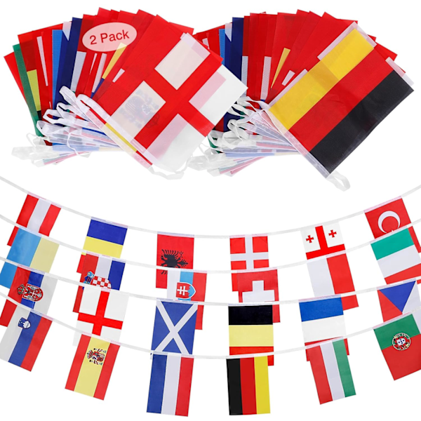 2 Pieces Euro Flags Garlands 2024, 24 Countries European Flags Banner String Decorations, Euro 2024 Flag Garland Decor for Club Bar Garden