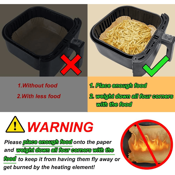 Air Fryer-Foder, Kvadratiska, Fettbeständiga Bakplåtspapper för Air Fryer