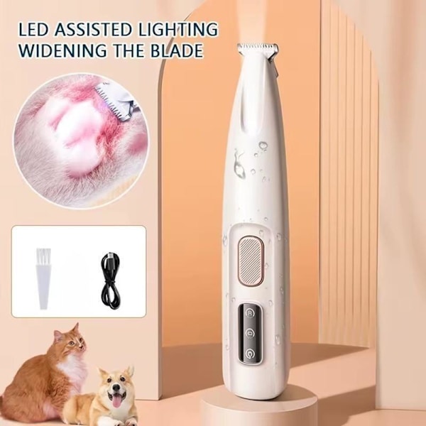Johdoton lemmikkieläinten karvatrimmeri LED-valolla - hiljainen, ladattava White White