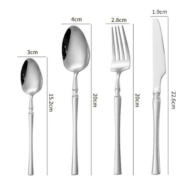 24-delt bestiksæt i sølv til 6 personer, moderne bestiksæt i 18/10 rustfrit stål, spejpoleret - sølvfarvet