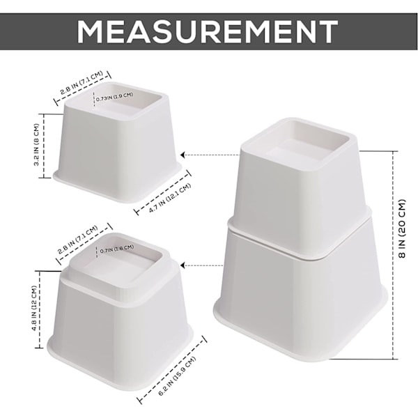 Utopia Bedding Säädettävät sängyn huonekalujen korotuspalat (8 kpl), raskaat korotuspalat sohvalle ja pöydälle - tukee jopa 680 kg - (valkoinen) white