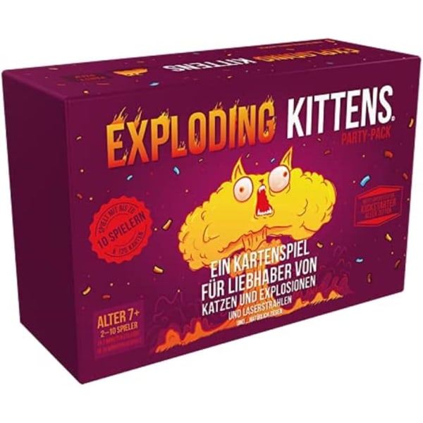 ASMODEE | Exploding Kittens – Party Pack | 1 x grundspel + förlängning | Partyspel | Kortspel | 2-10 spelare