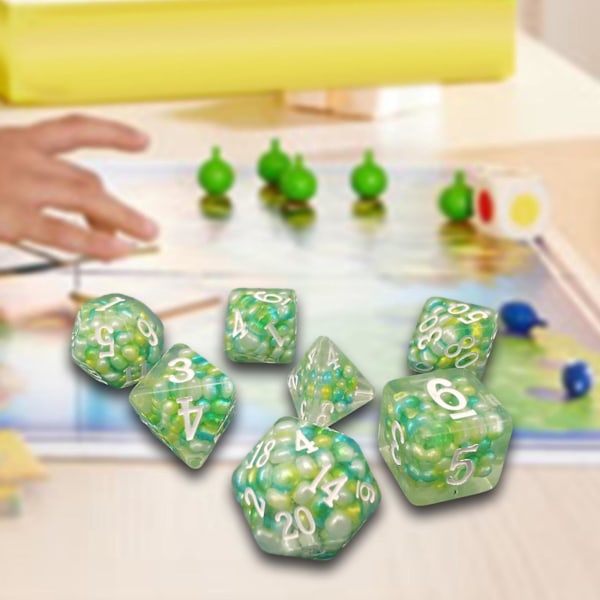 7 stk. polyhedral terninger til bordspil D4 og D6 D8 D10 D12 D20 flersidede terninger til underholdning legetøj festartikler brætspil green multi