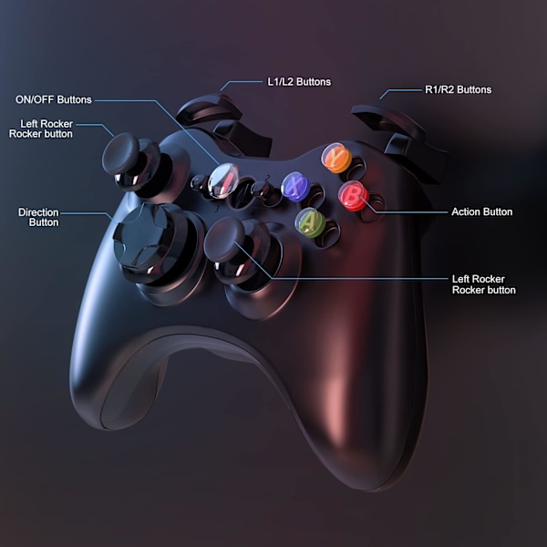 Trådløs controller kompatibel med Xbox 360 2.4GHZ Gamepad Joystick (Sort)