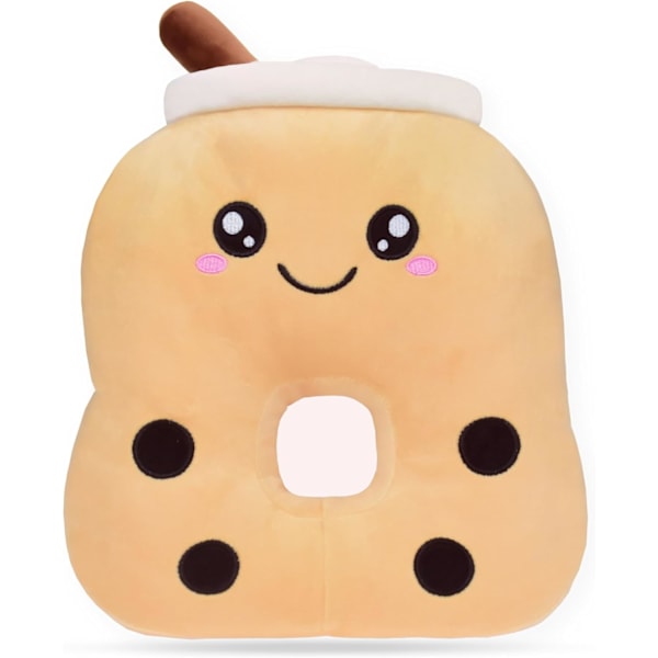 Boba Söta Cartoon Pärl Mjölk Te Krampig Kudde Rosa och Brun Unika Presenter (Brun)