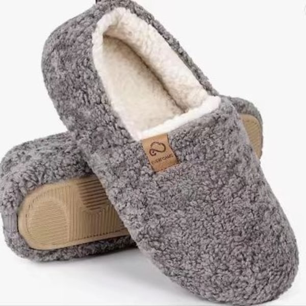 Mjuka, lockiga tofflor för damer, Memory Foam, lätta inneskor, mysiga loafers med polarfleecefoder