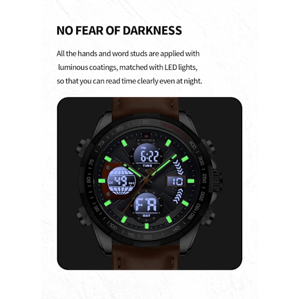 NAVIFORCE Militärklockor för Män Lyx Sport Chronograf Alarm Armbandsur Vattentät Quartz Stor Klocka Digital Herrklocka BYBDN-BOX