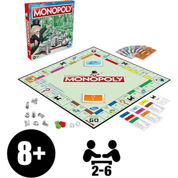Hasbro Gaming Monopoly, Strategiskt brädspel för barn 8+ år, 2-6 spelare, Familjespel för barn och vuxna