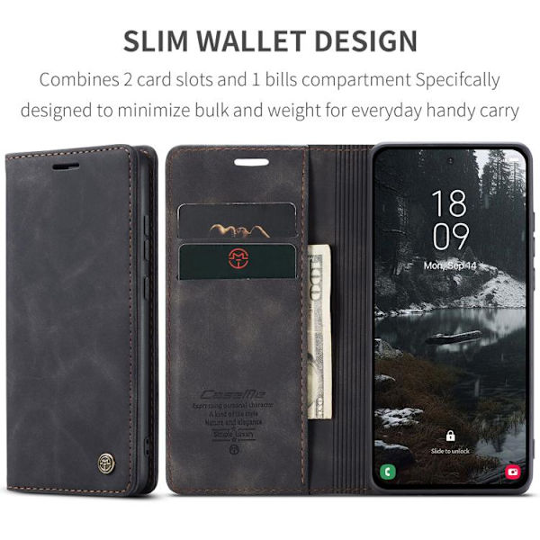 Samsung Galaxy S25 Edge 5G Etui CaseMe 013 Multifunktionelt Horisontalt Flip Læder {ad} Svart