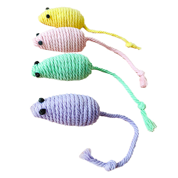 4pcs Interactive Cat Toy with Built-in Sound Stone Soft Comfortable Relieve Boredom Cotton Rope Weaving Cat Toy Small Mouse