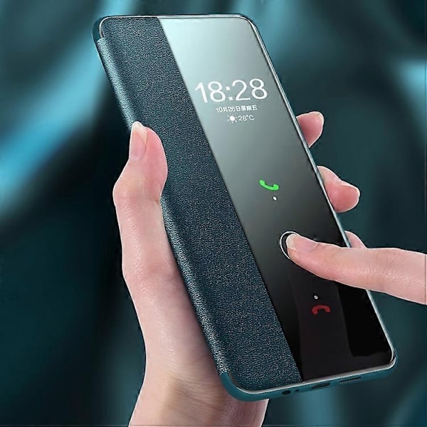Kompatibel med Huawei P30 Pro Magnetisk Sidofönster Vy Stötsäker Horisontell Flip Läder Smart Fodral-WELLNGS{ad} Black