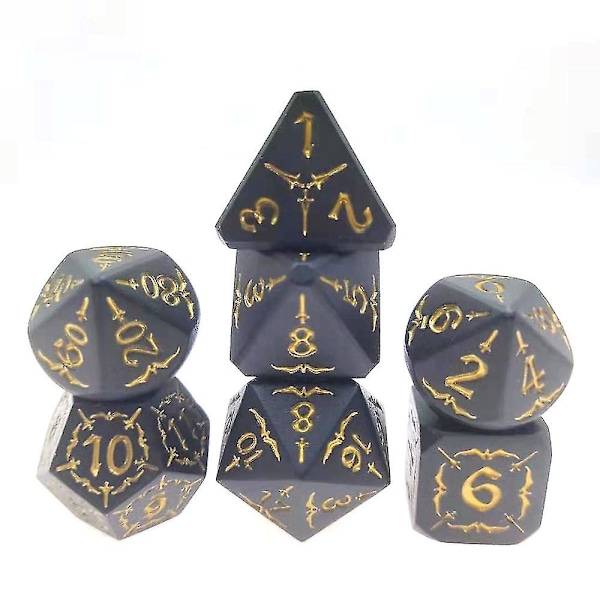 7 kpl / sarja seos polyhedraaliset noppat Dnd Rpg Mtg Dungeons  Dragons pöytäpeli lelu Matte Black Gold