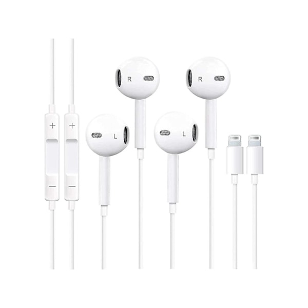 2-pack In-Ear Hörlurar för iPhone 15/14/13/12/11/se/x/xr/xs/8/7 med Kabel, Mikrofon och Volymkontroll, HiFi Stereo Hörlurar