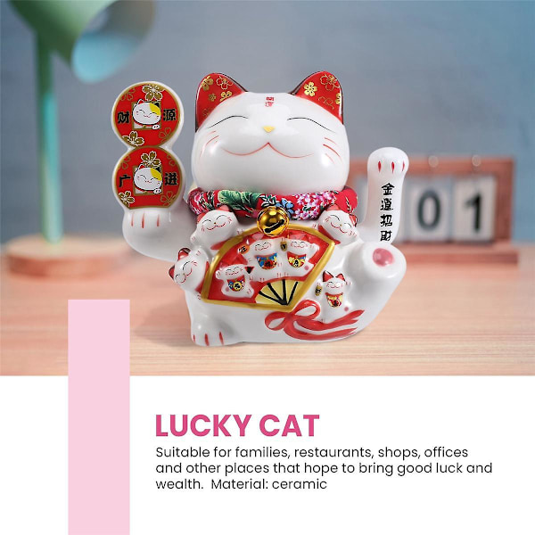 7 tum keramisk vinkande katt Maneki prydnad Feng Shui dekoration gunga, C As Shown