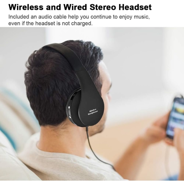 Bluetooth hörlurar Over-Ear, hopfällbart trådlöst stereoheadset Black