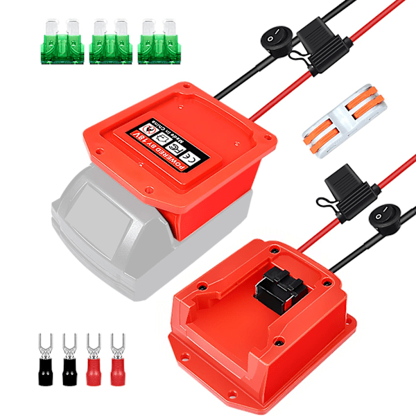Virtalähde Milwaukee M18 18V akulle sulakkeella RC-autoihin ja robotiikkaan