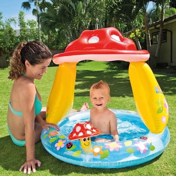 Babybassin med parasol, Multifarvet, 102 x 102 x 89 cm