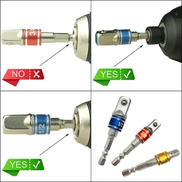 Stikdåsesæt sekskantet adapter stiknøgle 1/4 3/8 1/2Cr-V 3 stk.