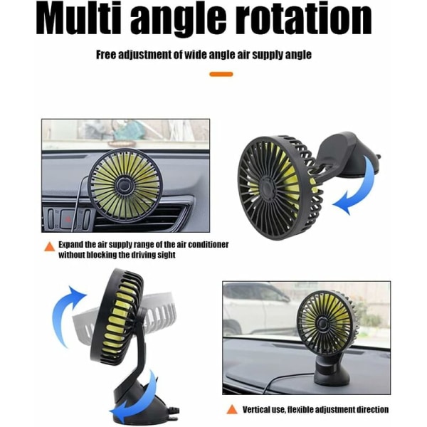 Mini bilventilator Bilventilator USB 3-trins bilventilator køler med sugekop