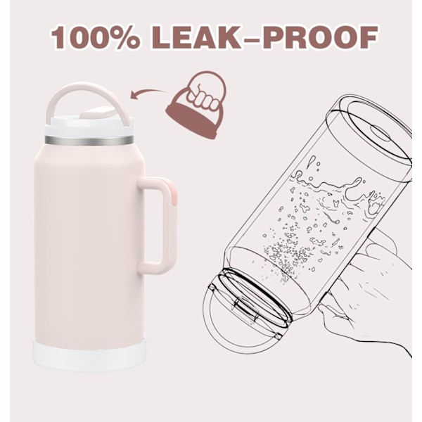 Vandflaske 64oz Tumbler med Håndtag og Strå Halv Gallon Isoleret Rustfrit
