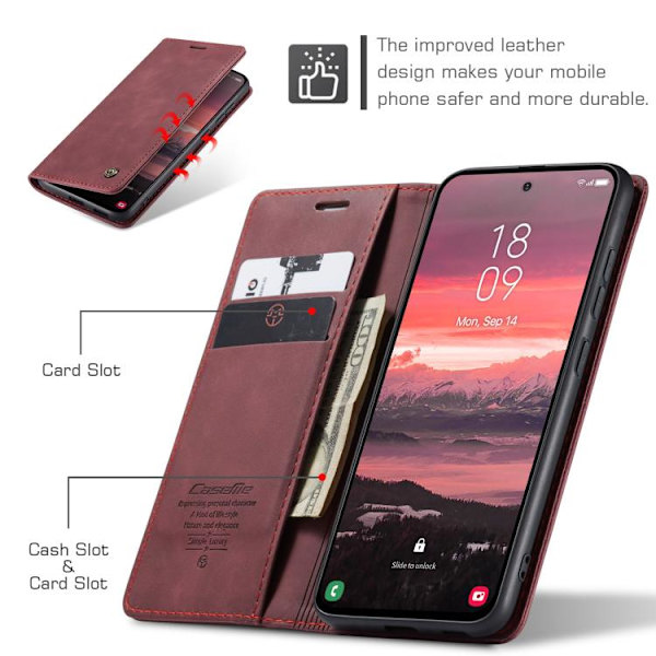 Samsung Galaxy S25 Edge 5G Etui CaseMe 013 Multifunktionelt Horisontalt Flip Læder {ad} Röd